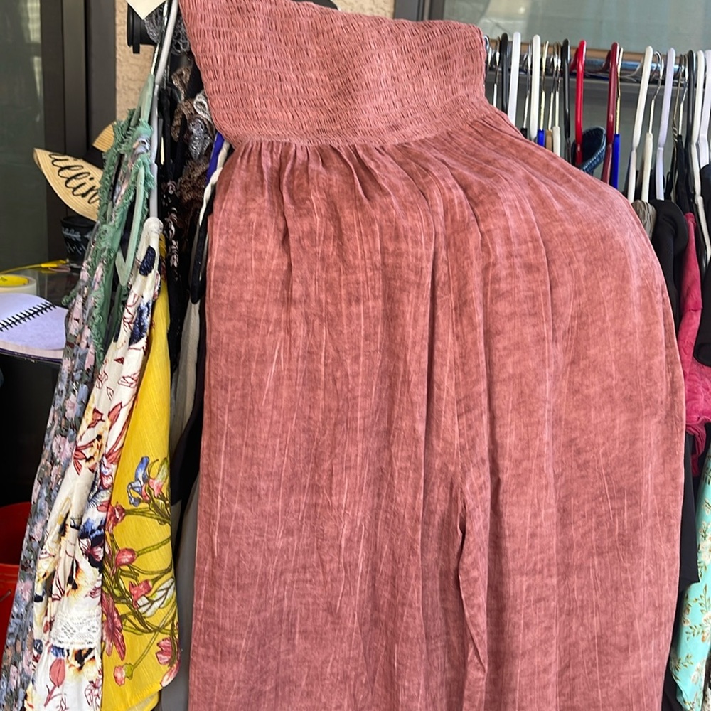 Smocked Waist Pink Wide-Leg Jumpsuit